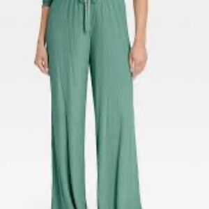Auden Cozy Ribbed Wide Leg Pant Green size XS